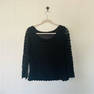 Black Crochet Long Sleeve Top